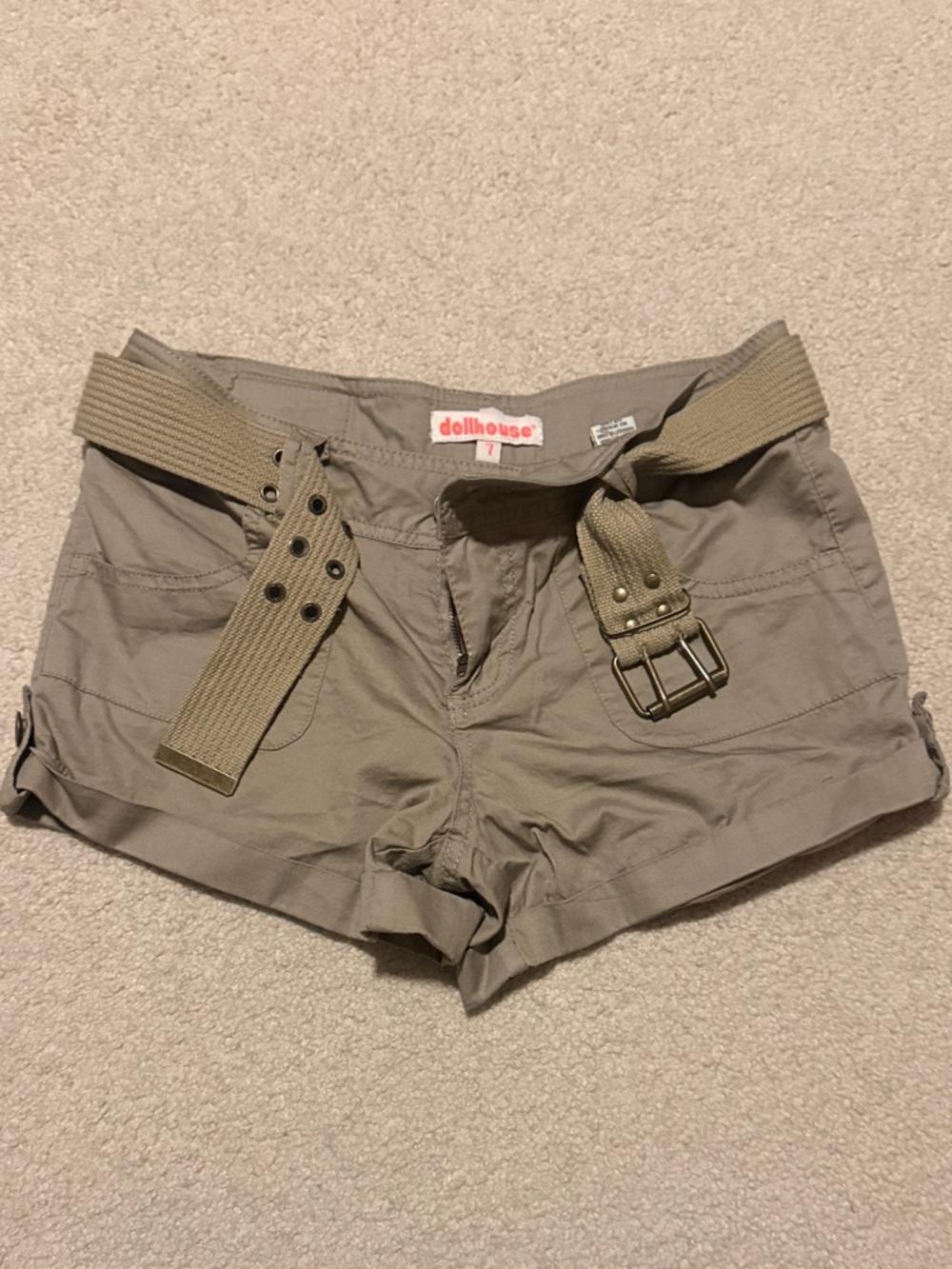 Dollhouse Olive Utility Low-Rise Women's Shorts with Web Belt
